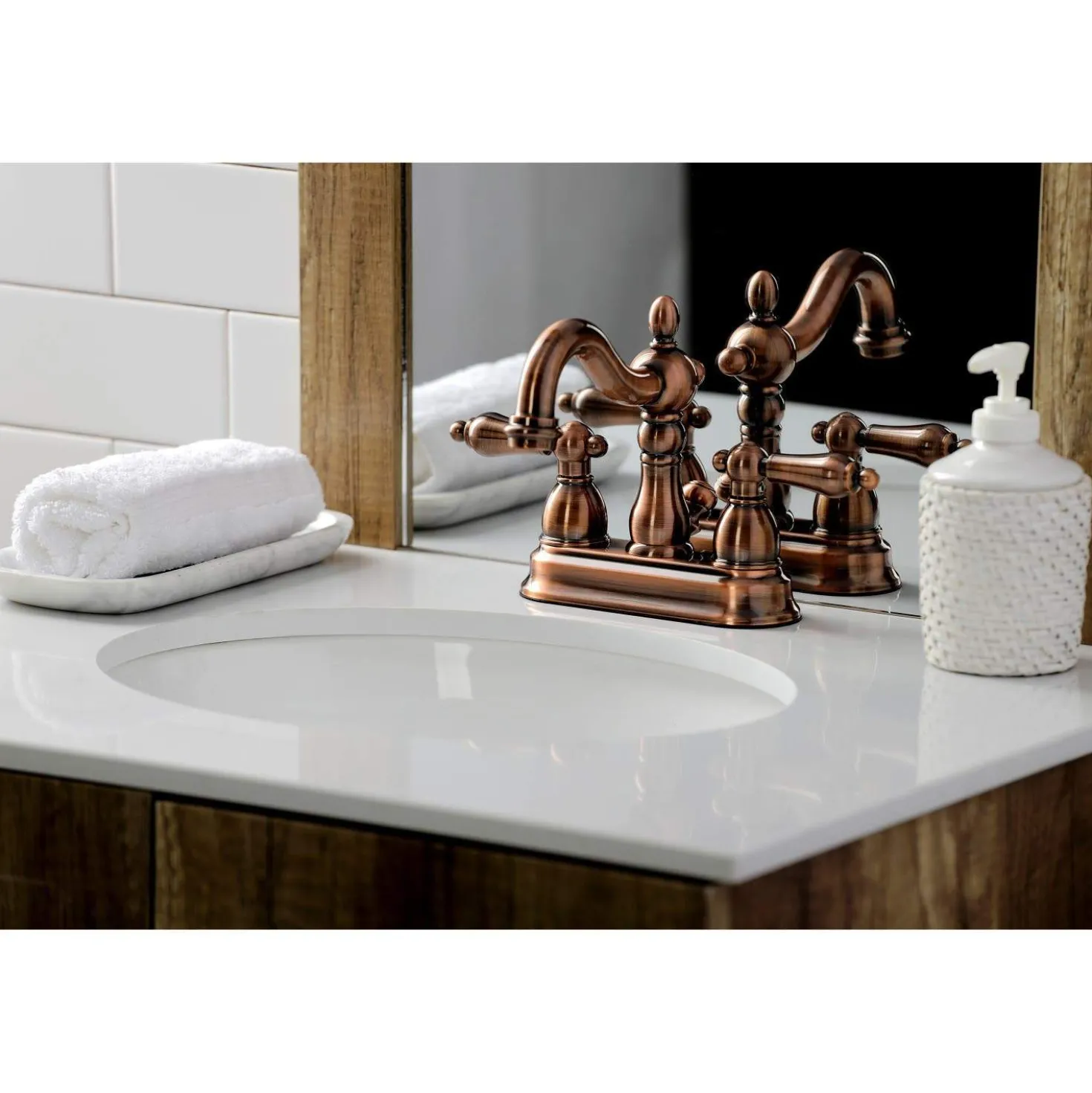 Kingston Brass KB160ALAC Heritage 4 in. Centerset Bathroom Faucet, Antique Copper