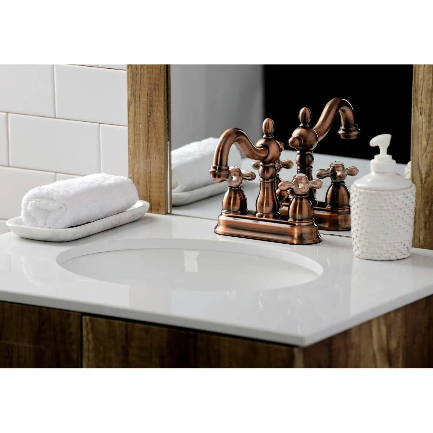 Kingston Brass KB160AXAC Heritage 4 in. Centerset Bathroom Faucet, Antique Copper