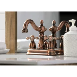 Kingston Brass KB160AXAC Heritage 4 in. Centerset Bathroom Faucet, Antique Copper