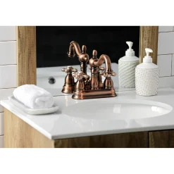 Kingston Brass KB160AXAC Heritage 4 in. Centerset Bathroom Faucet, Antique Copper