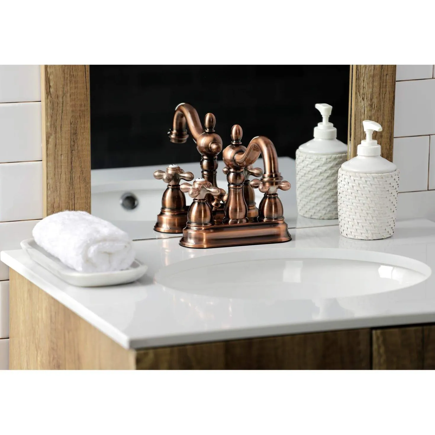 Kingston Brass KB160AXAC Heritage 4 in. Centerset Bathroom Faucet, Antique Copper