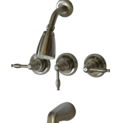 Kingston Brass KB238KL Magellan Three Handle Tub and Shower Faucet in Satin Nickel