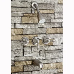 Kingston Brass KB238KL Magellan Three Handle Tub and Shower Faucet in Satin Nickel