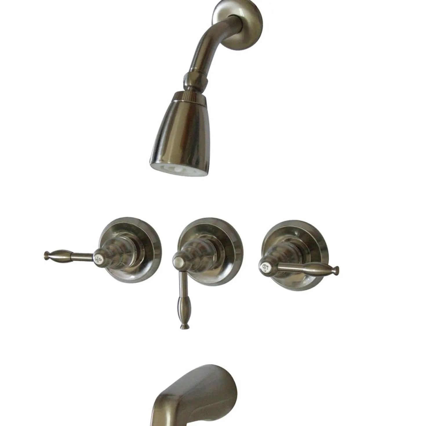 Kingston Brass KB238KL Magellan Three Handle Tub and Shower Faucet in Satin Nickel