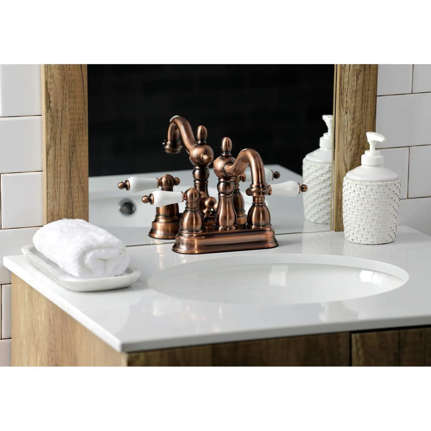 Kingston Brass KB160PLAC Heritage 4 in. Centerset Bathroom Faucet, Antique Copper