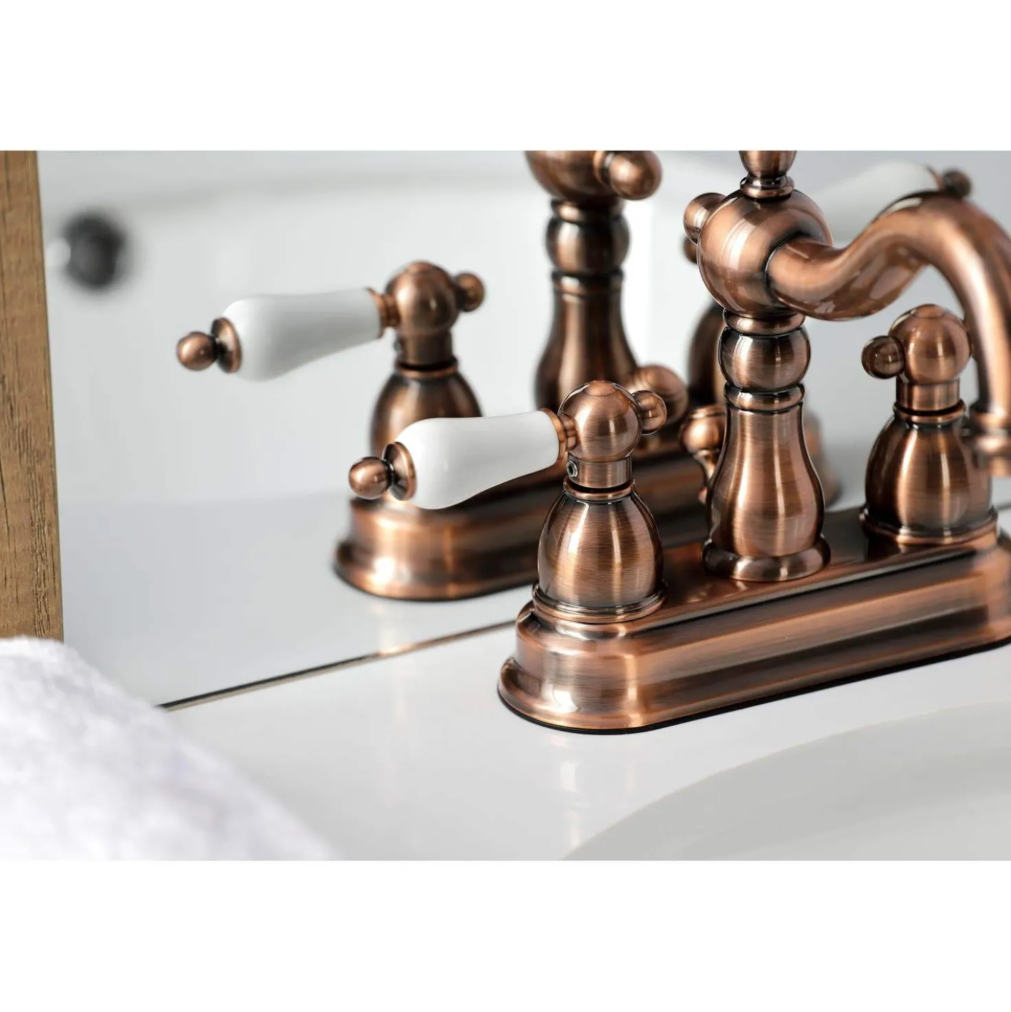 Kingston Brass KB160PLAC Heritage 4 in. Centerset Bathroom Faucet, Antique Copper