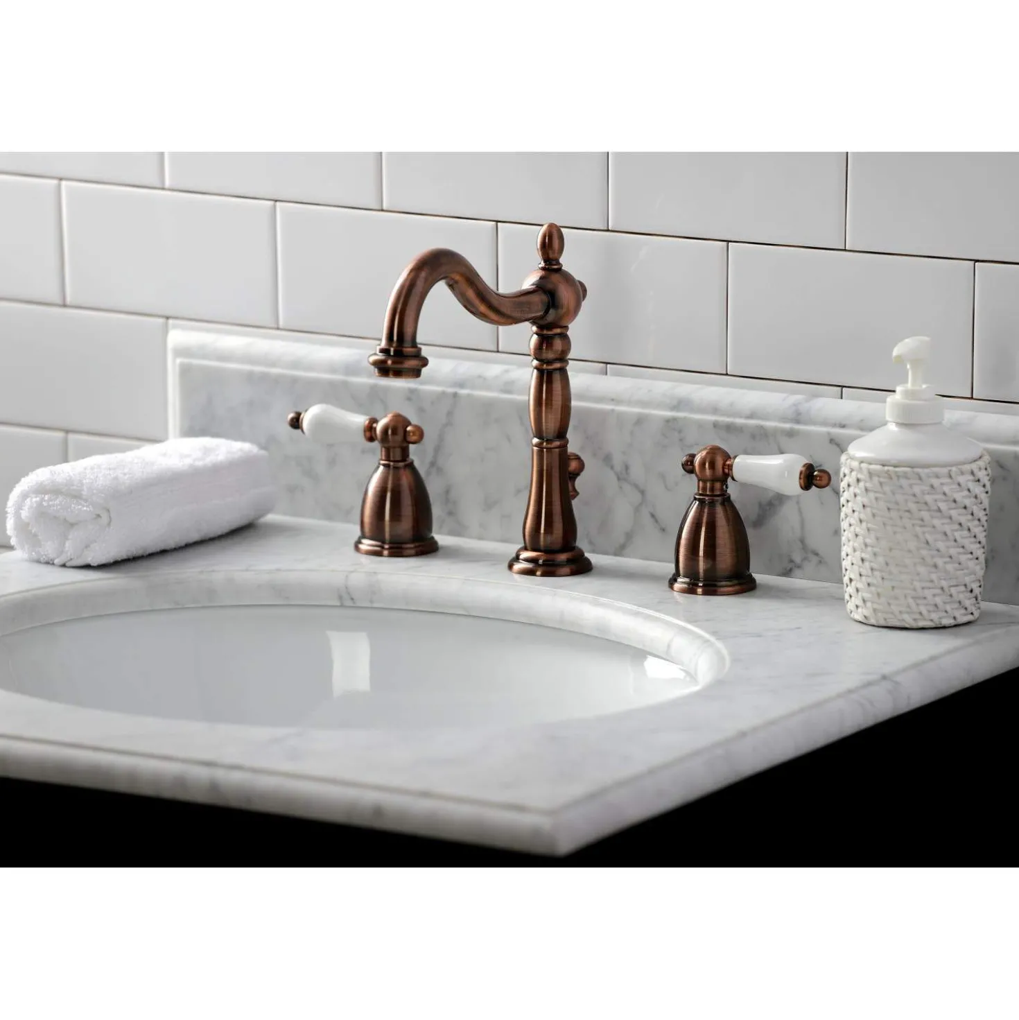 Kingston Brass KB197PLAC 8 in. Widespread Bathroom Faucet, Antique Copper