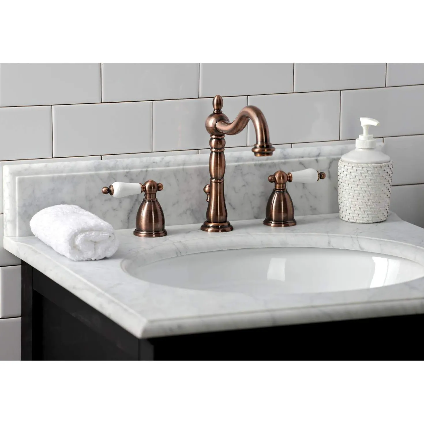 Kingston Brass KB197PLAC 8 in. Widespread Bathroom Faucet, Antique Copper