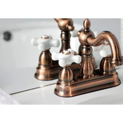 Kingston Brass KB160PXAC Heritage 4 in. Centerset Bathroom Faucet, Antique Copper