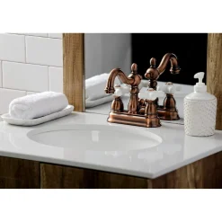 Kingston Brass KB160PXAC Heritage 4 in. Centerset Bathroom Faucet, Antique Copper
