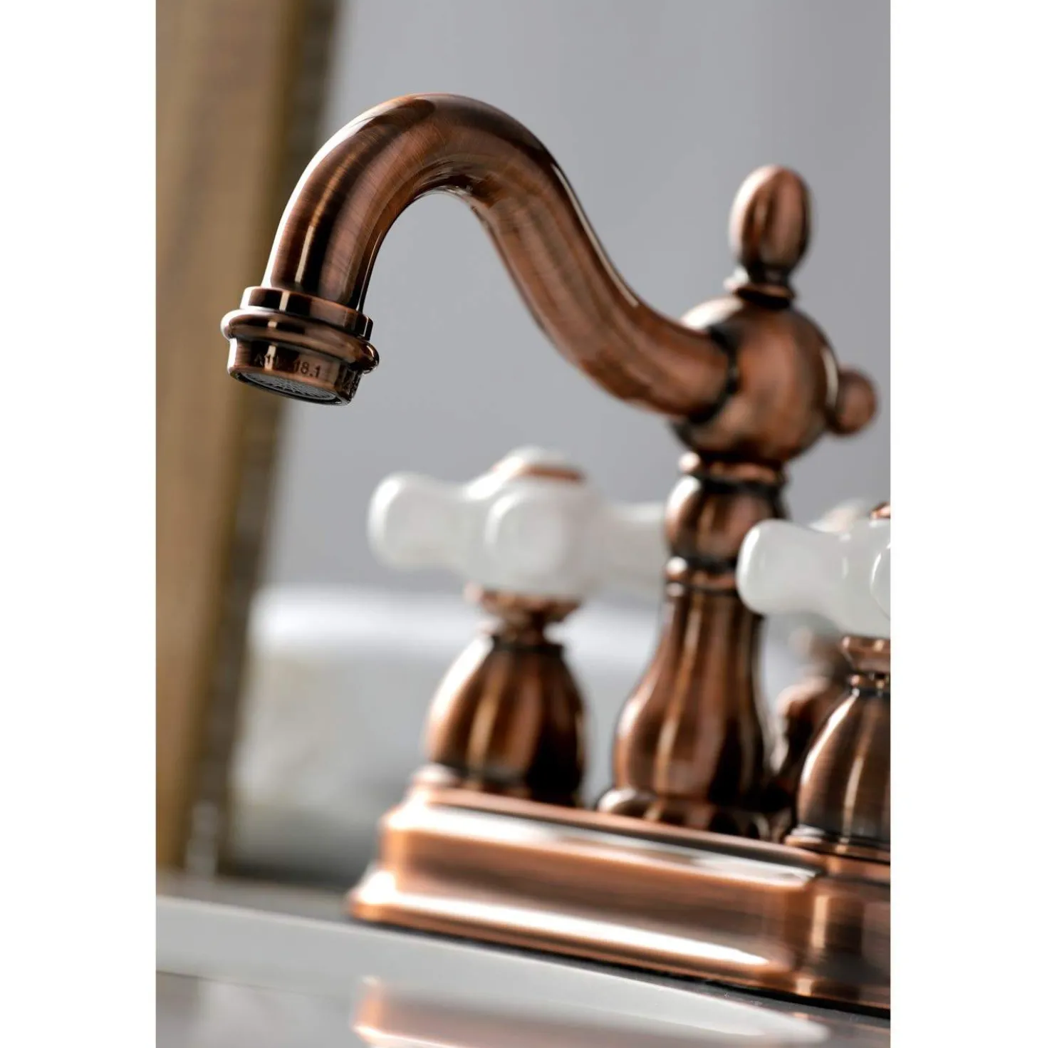 Kingston Brass KB160PXAC Heritage 4 in. Centerset Bathroom Faucet, Antique Copper