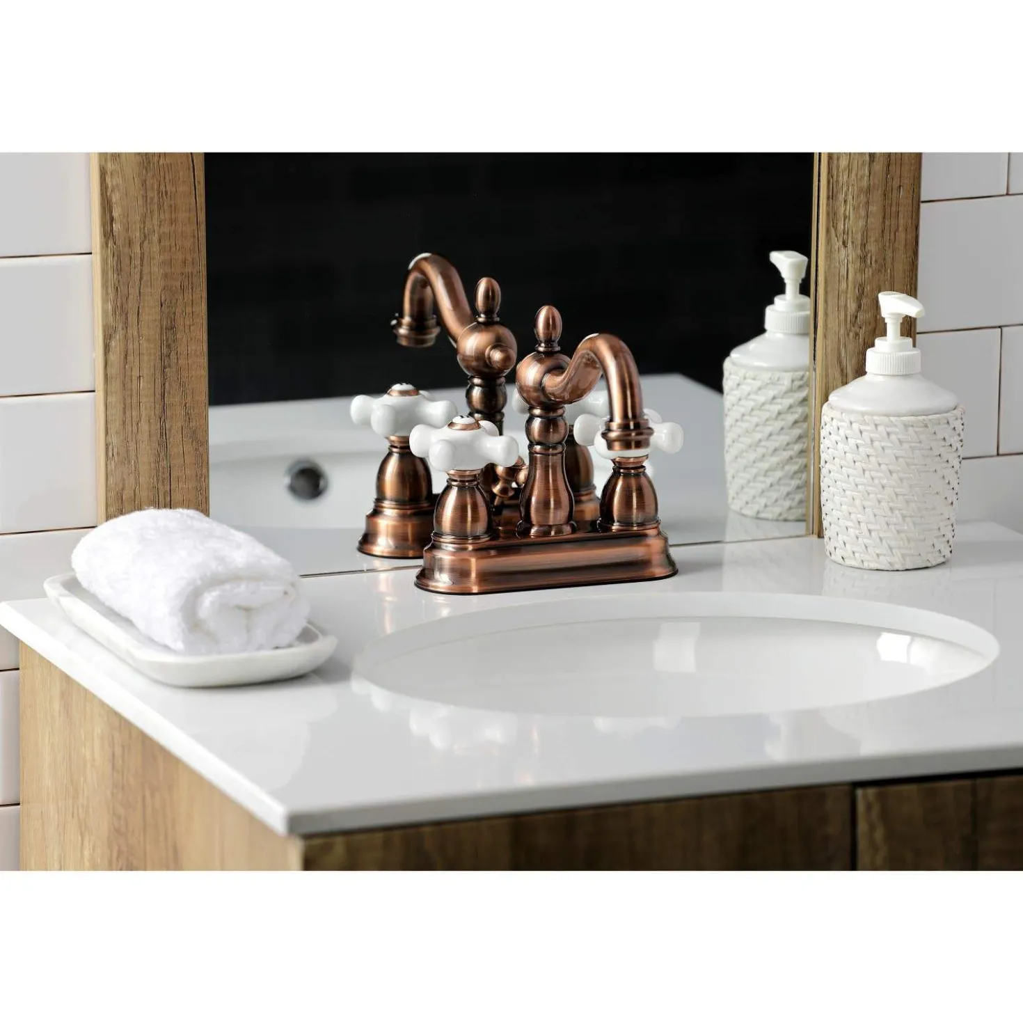 Kingston Brass KB160PXAC Heritage 4 in. Centerset Bathroom Faucet, Antique Copper