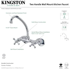 Kingston Brass Kingston 6" Adjustable Center Wall Mount Kitchen Faucet in Polished Chrome