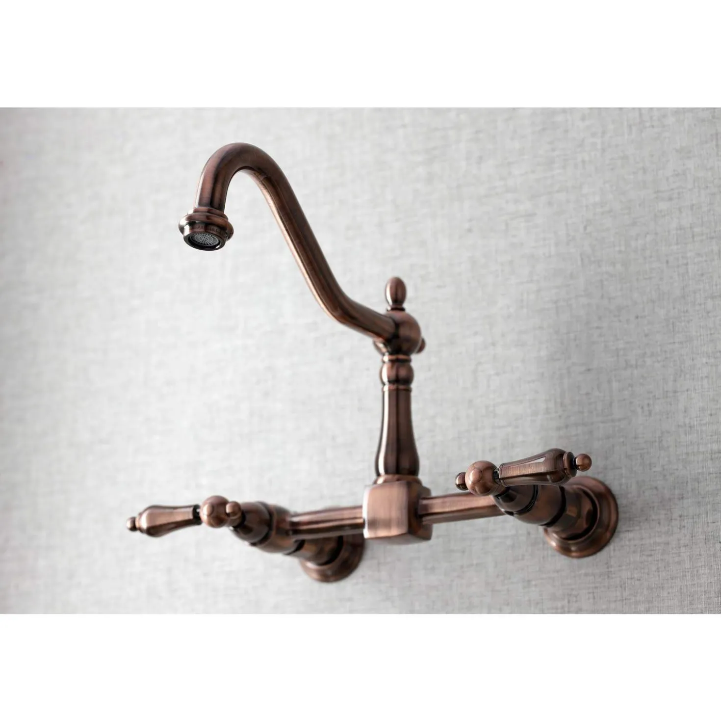 Kingston Brass KS124ALAC Heritage Two-Handle Wall Mount Bridge Kitchen Faucet, Antique Copper