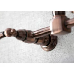 Kingston Brass KS124ALAC Heritage Two-Handle Wall Mount Bridge Kitchen Faucet, Antique Copper