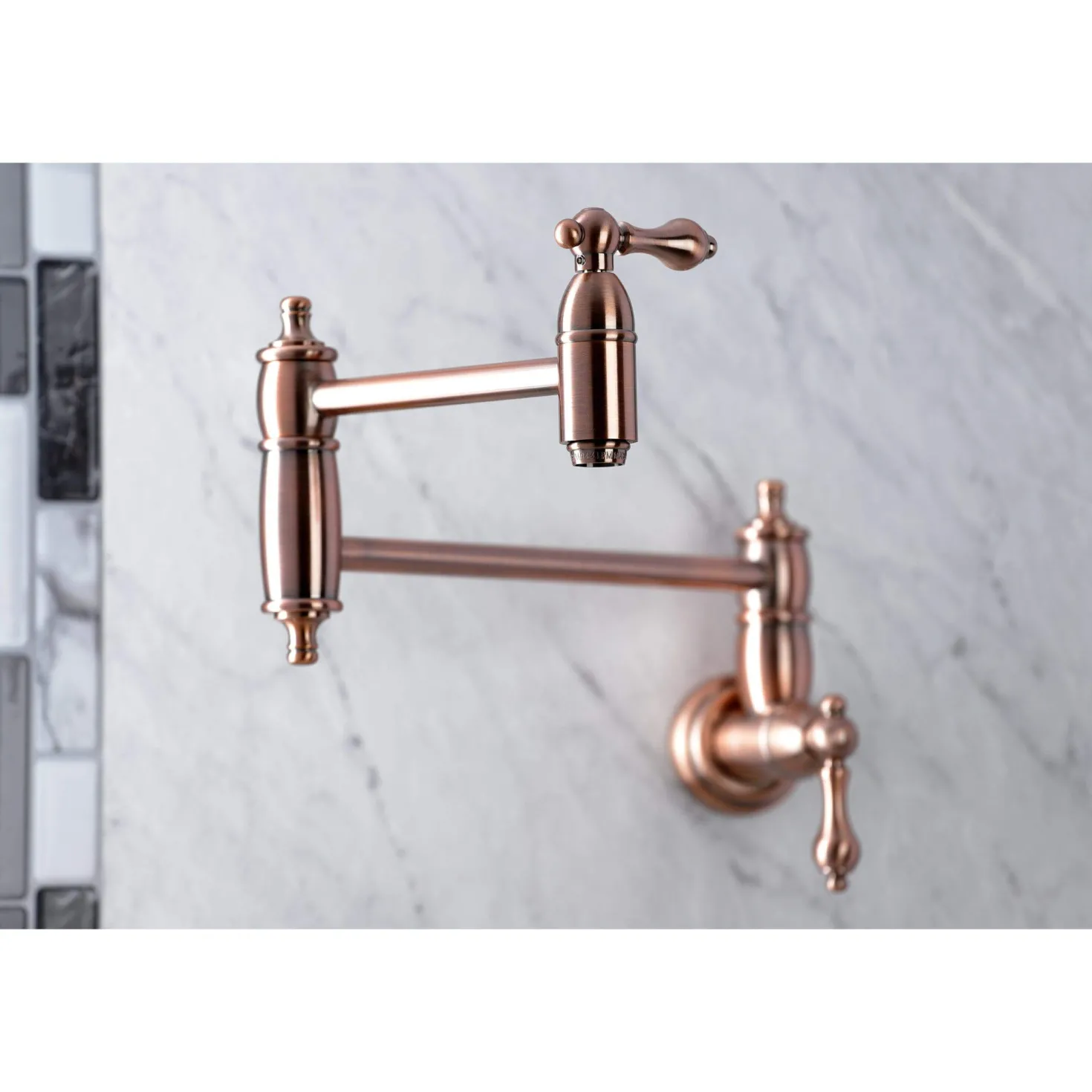 Kingston Brass KS310ALAC Restoration Wall Mount Pot Filler Kitchen Faucet, Antique Copper