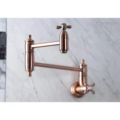 Kingston Brass KS310AXAC Restoration Wall Mount Pot Filler Kitchen Faucet, Antique Copper