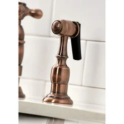 Kingston Brass KS127AXBSAC Heritage Bridge Kitchen Faucet with Brass Sprayer, Antique Copper