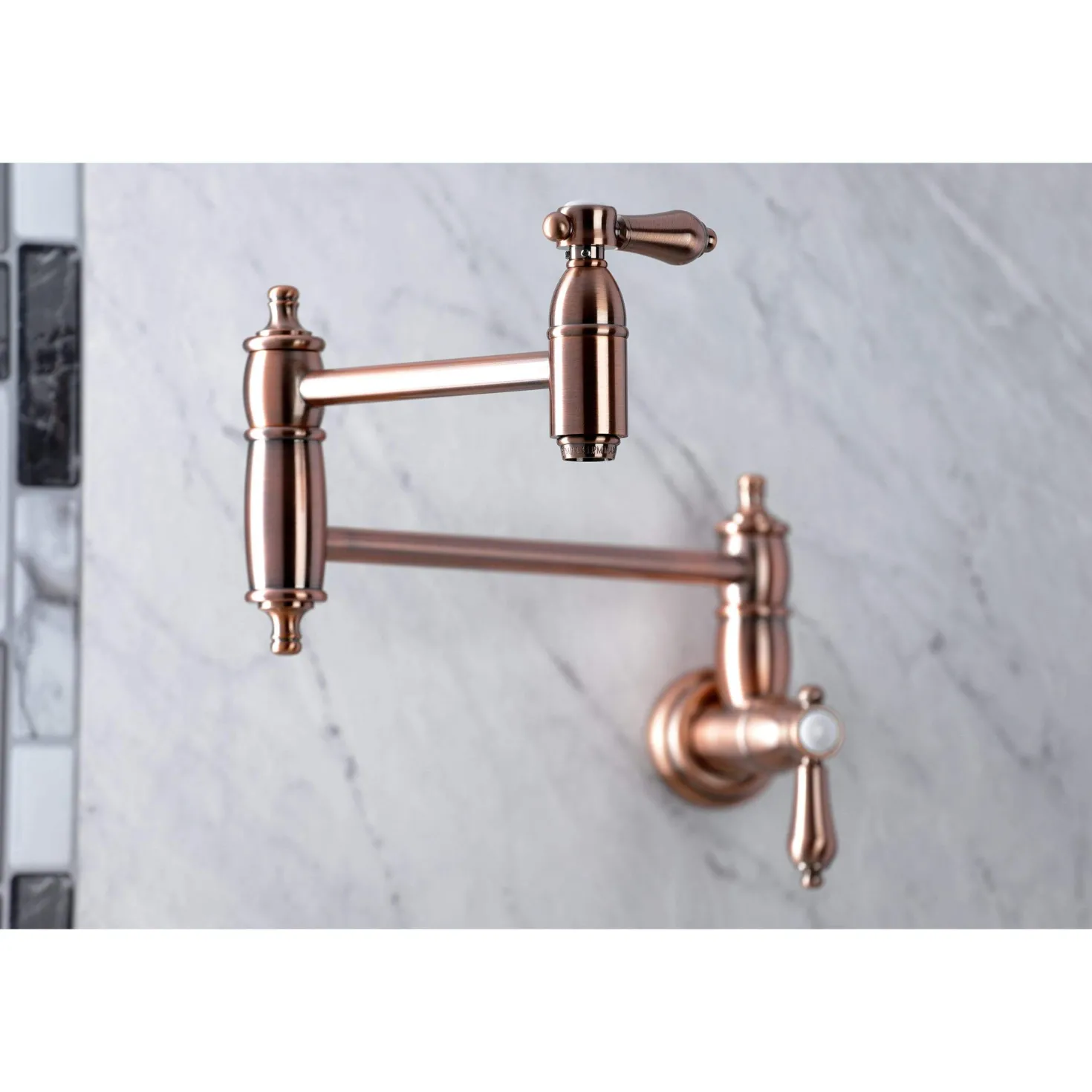 Kingston Brass KS310BALAC Heirloom Wall Mount Pot Filler Kitchen Faucet, Antique Copper