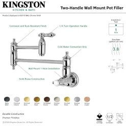 Kingston Brass KS310BALAC Heirloom Wall Mount Pot Filler Kitchen Faucet, Antique Copper