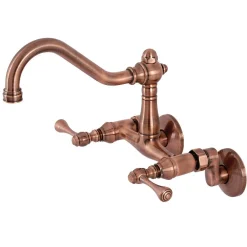 Kingston Brass KS322BLAC Vintage 6" Adjustable Center Wall Mount Kitchen Faucet, Antique Copper