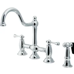 Kingston Brass KS3791BLBS Restoration Kitchen Bridge Faucet with Brass Sprayer in Polished Chrome