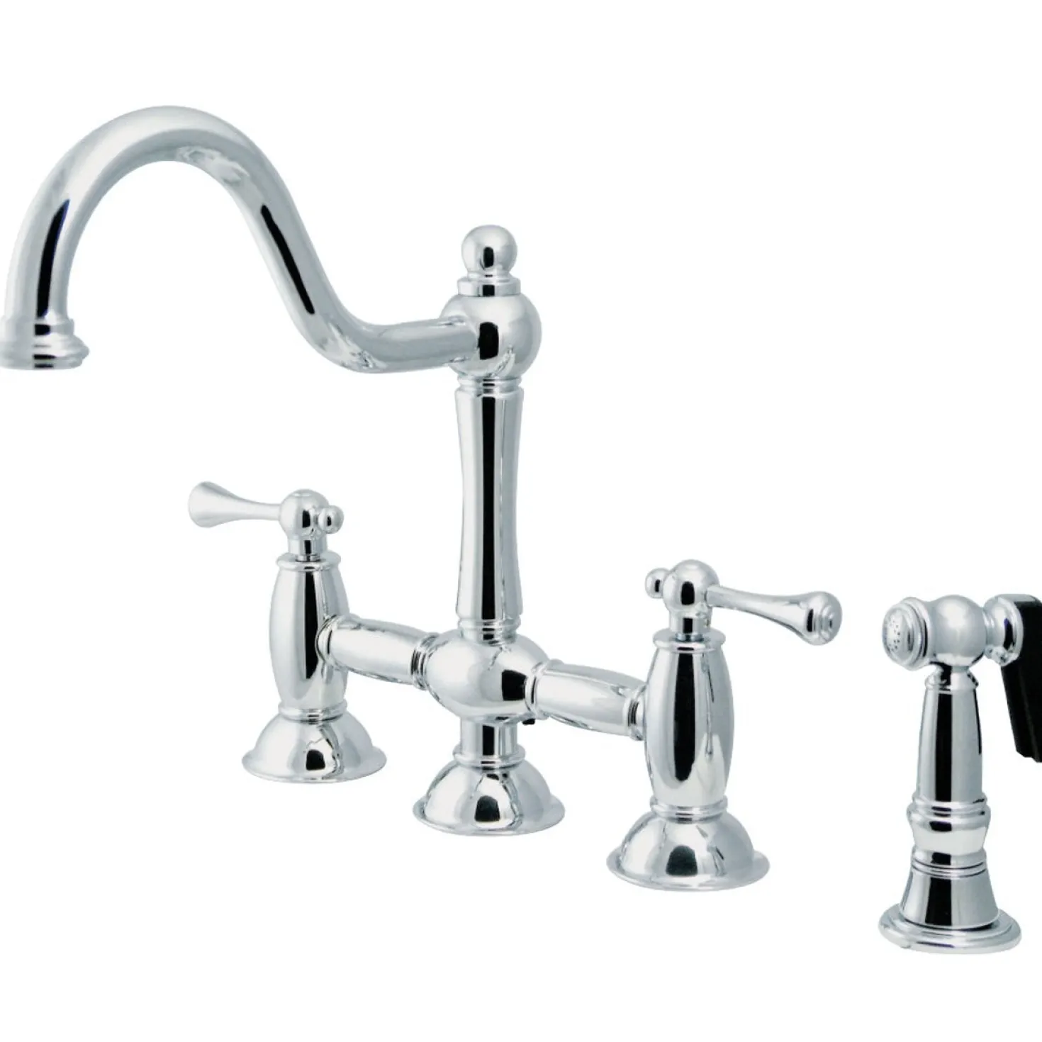 Kingston Brass KS3791BLBS Restoration Kitchen Bridge Faucet with Brass Sprayer in Polished Chrome