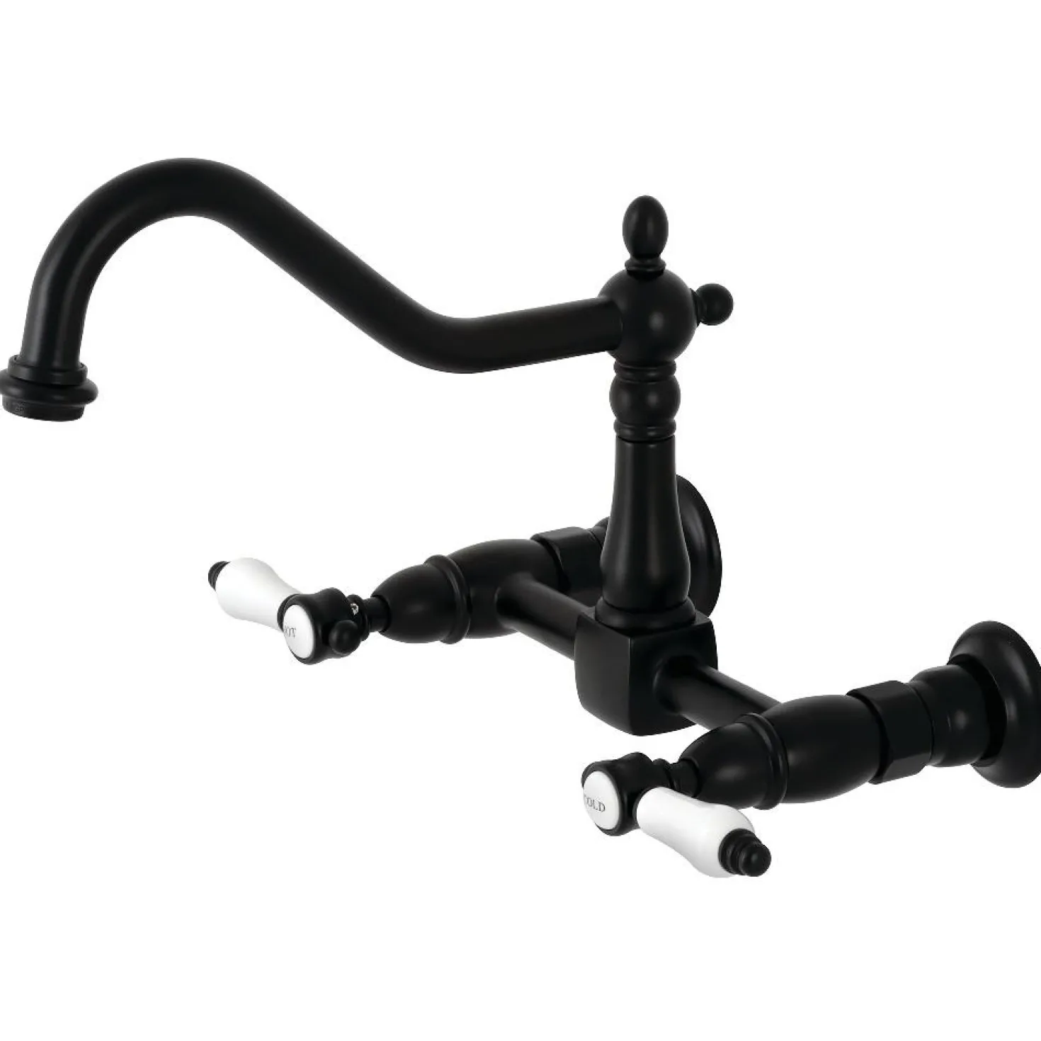 Kingston Brass KS1240BPL Bel-Air Wall Mount Bridge Kitchen Faucet, Matte Black