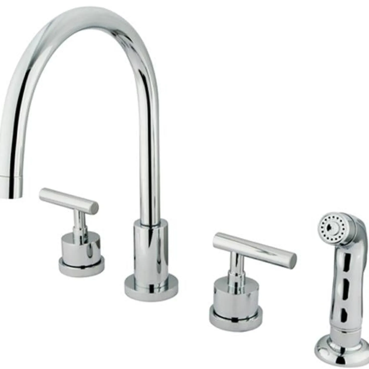 Kingston Brass KS8721CML Manhattan Double Handle Widespread Kitchen Faucet with Non-Metallic Sprayer