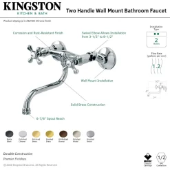 Kingston Brass KS216MB Kingston Two Handle Wall Mount Bathroom Faucet, Matte Black