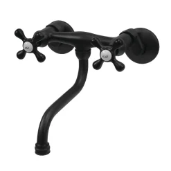 Kingston Brass KS216MB Kingston Two Handle Wall Mount Bathroom Faucet, Matte Black