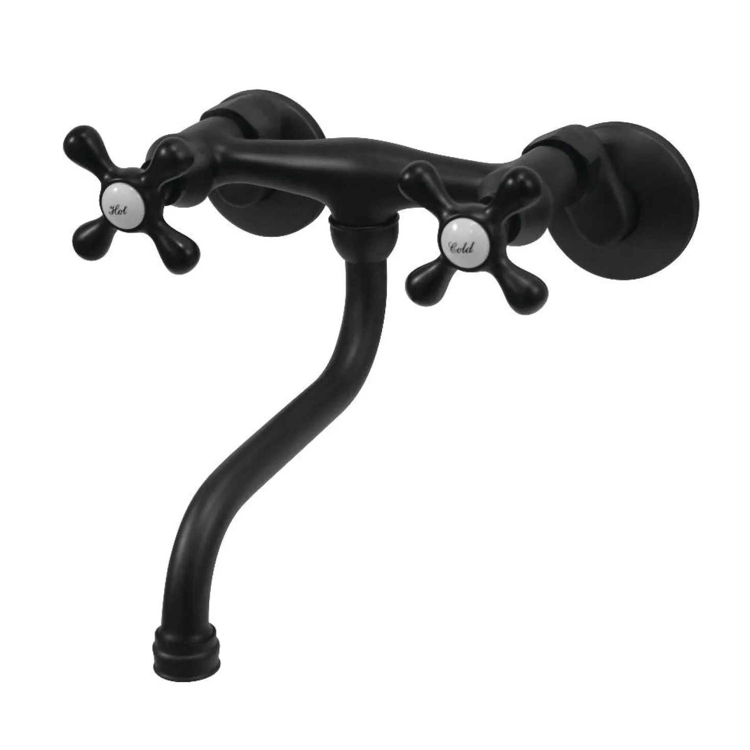 Kingston Brass KS216MB Kingston Two Handle Wall Mount Bathroom Faucet, Matte Black