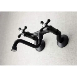 Kingston Brass KS216MB Kingston Two Handle Wall Mount Bathroom Faucet, Matte Black