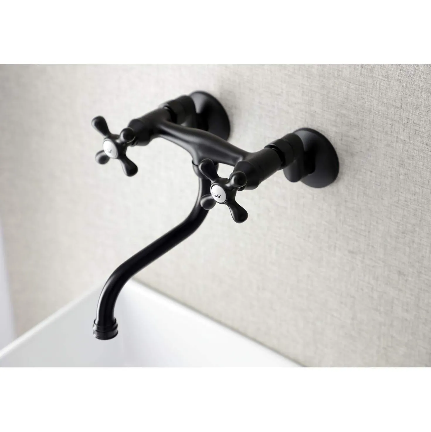 Kingston Brass KS216MB Kingston Two Handle Wall Mount Bathroom Faucet, Matte Black