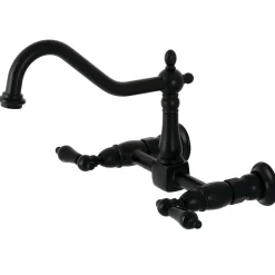 Kingston Brass KS1240PKL Duchess Two-Handle Wall Mount Bridge Kitchen Faucet, Matte Black