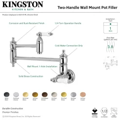 Kingston Brass KS310PLAC Restoration Wall Mount Pot Filler Kitchen Faucet, Antique Copper
