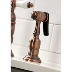 Kingston Brass KS127PLBSAC Heritage Bridge Kitchen Faucet with Brass Sprayer, Antique Copper