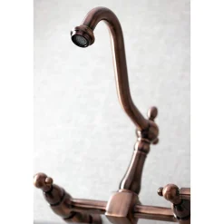 Kingston Brass KS124PXAC Heritage Two-Handle Wall Mount Bridge Kitchen Faucet, Antique Copper