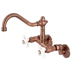 Kingston Brass KS322PXAC Vintage 6" Adjustable Center Wall Mount Kitchen Faucet, Antique Copper