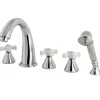 Kingston Brass KS23615PX Royale Three Handle Roman Tub Filler with Hand Shower in Polished Chrome