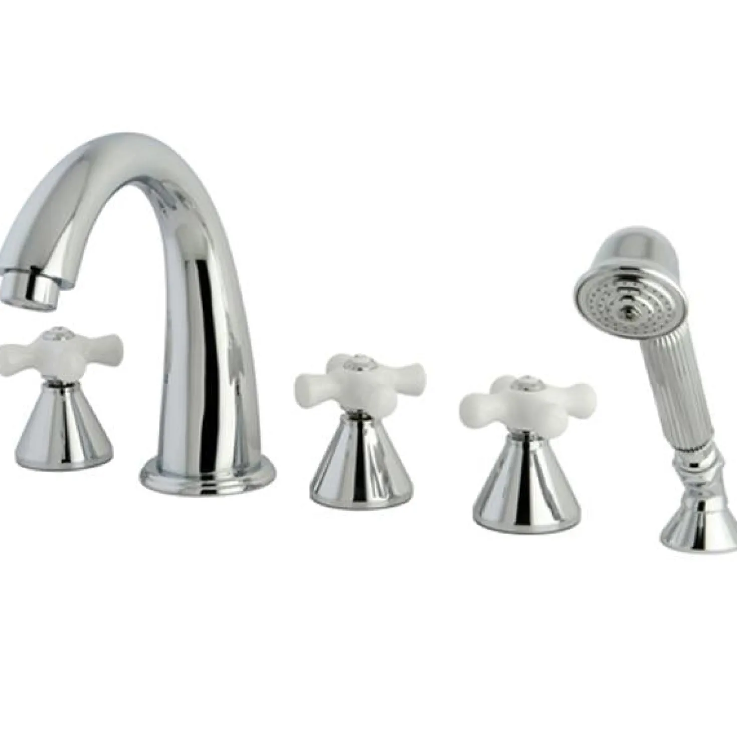 Kingston Brass KS23615PX Royale Three Handle Roman Tub Filler with Hand Shower in Polished Chrome
