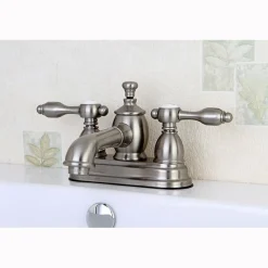 Kingston Brass KS7008TAL 4" Centerset Lavatory Faucet with Brass Pop-up in Satin Nickel