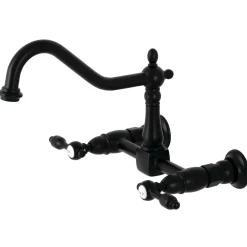 Kingston Brass KS1240TAL Tudor Wall Mount Bridge Kitchen Faucet, Matte Black