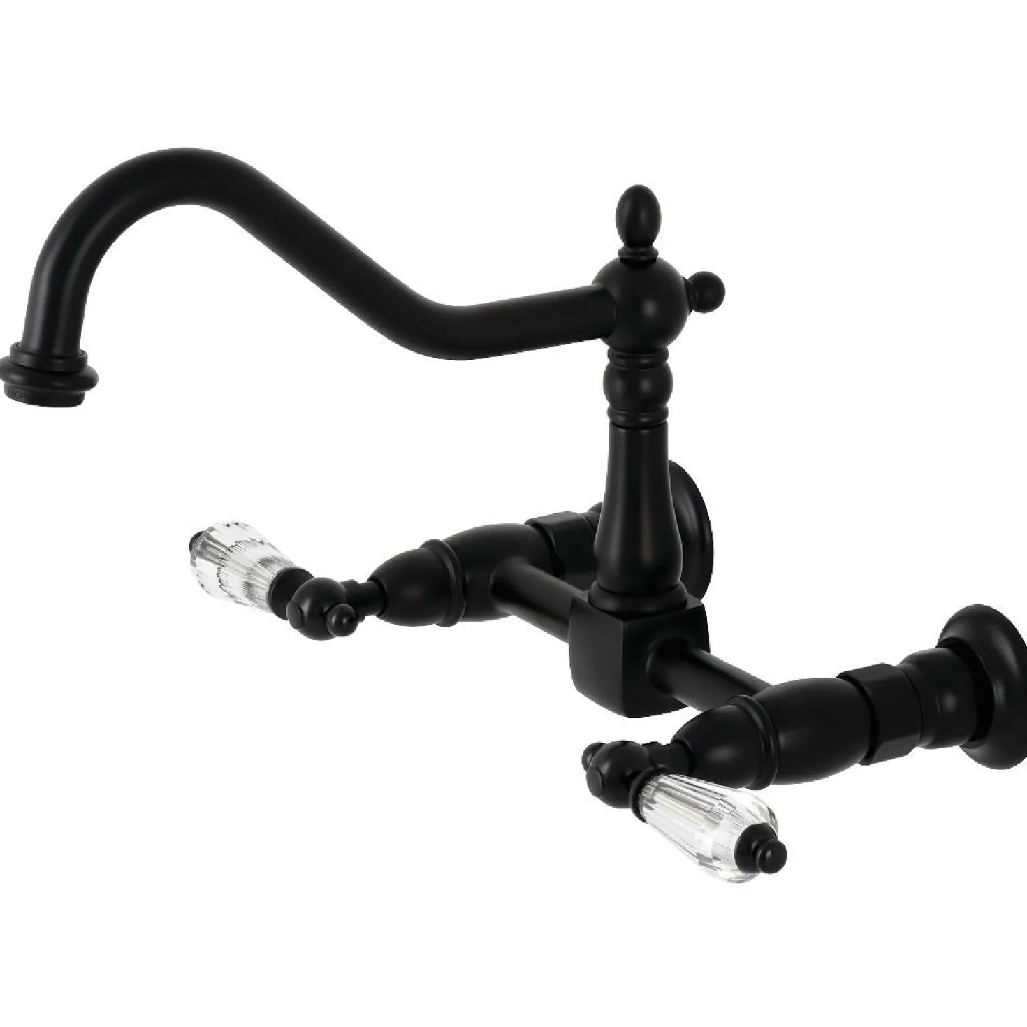 Kingston Brass KS1240WLL Wilshire Wall Mount Bridge Kitchen Faucet, Matte Black