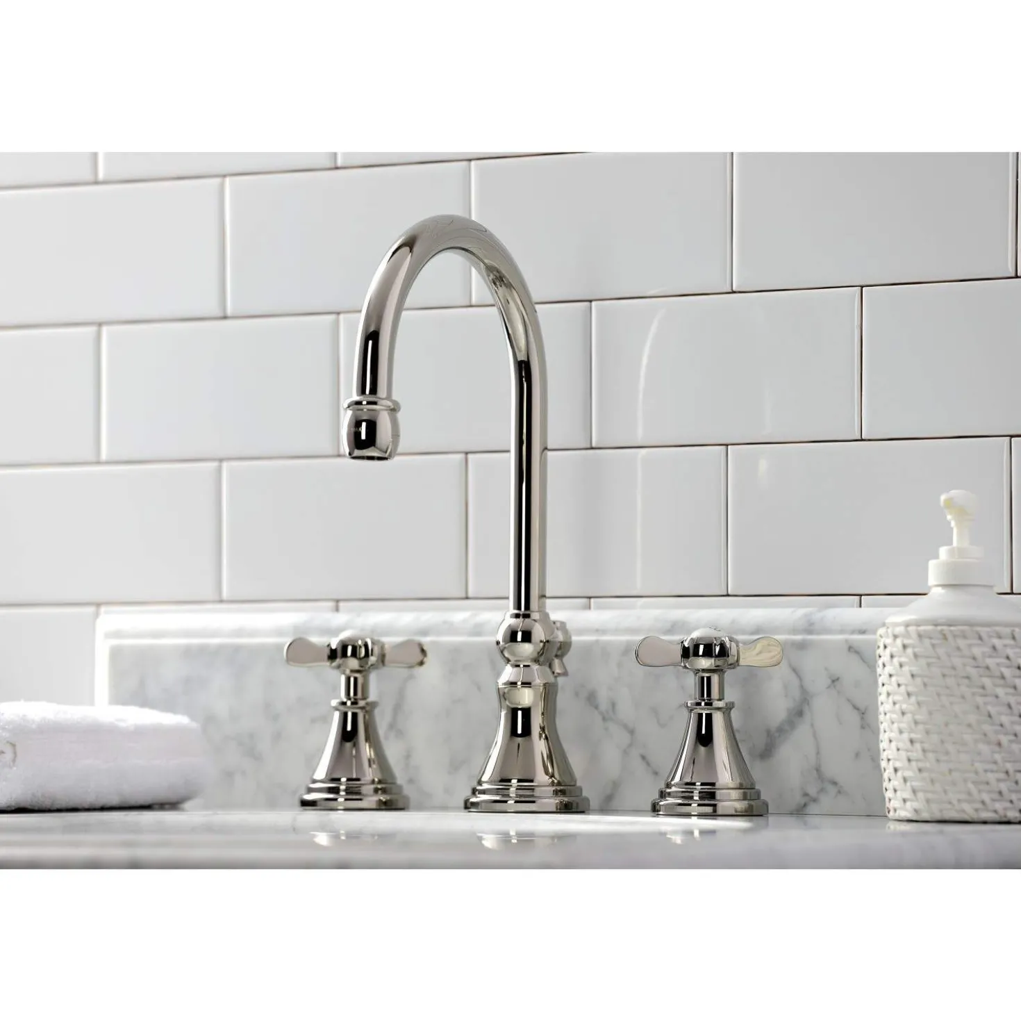 Kingston Brass KS298XBEX-P Essex Widespread Bathroom Faucet with Brass Pop-Up