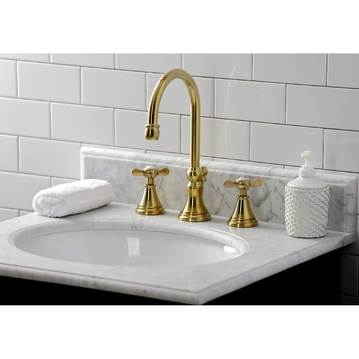 Kingston Brass KS298XBEX-P Essex Widespread Bathroom Faucet with Brass Pop-Up