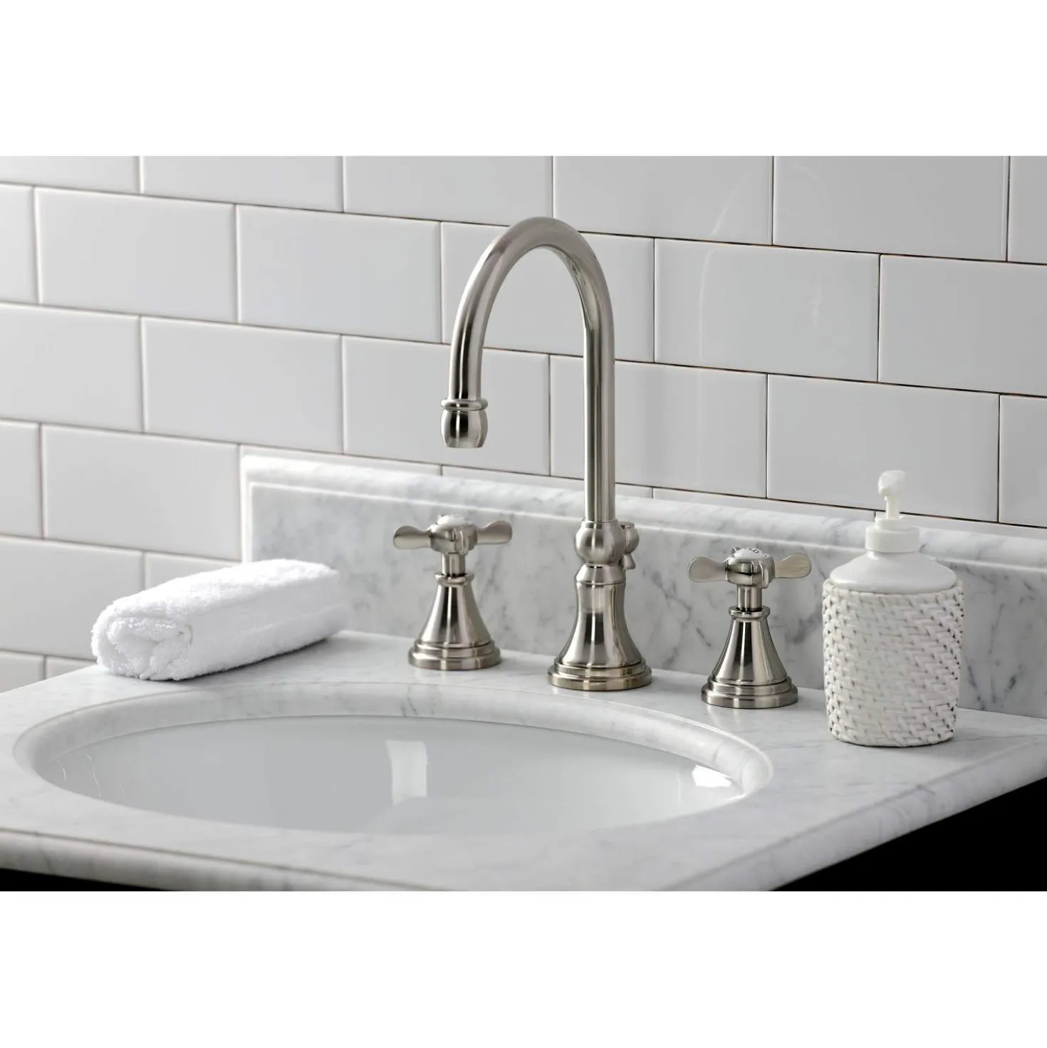 Kingston Brass KS298XBEX-P Essex Widespread Bathroom Faucet with Brass Pop-Up