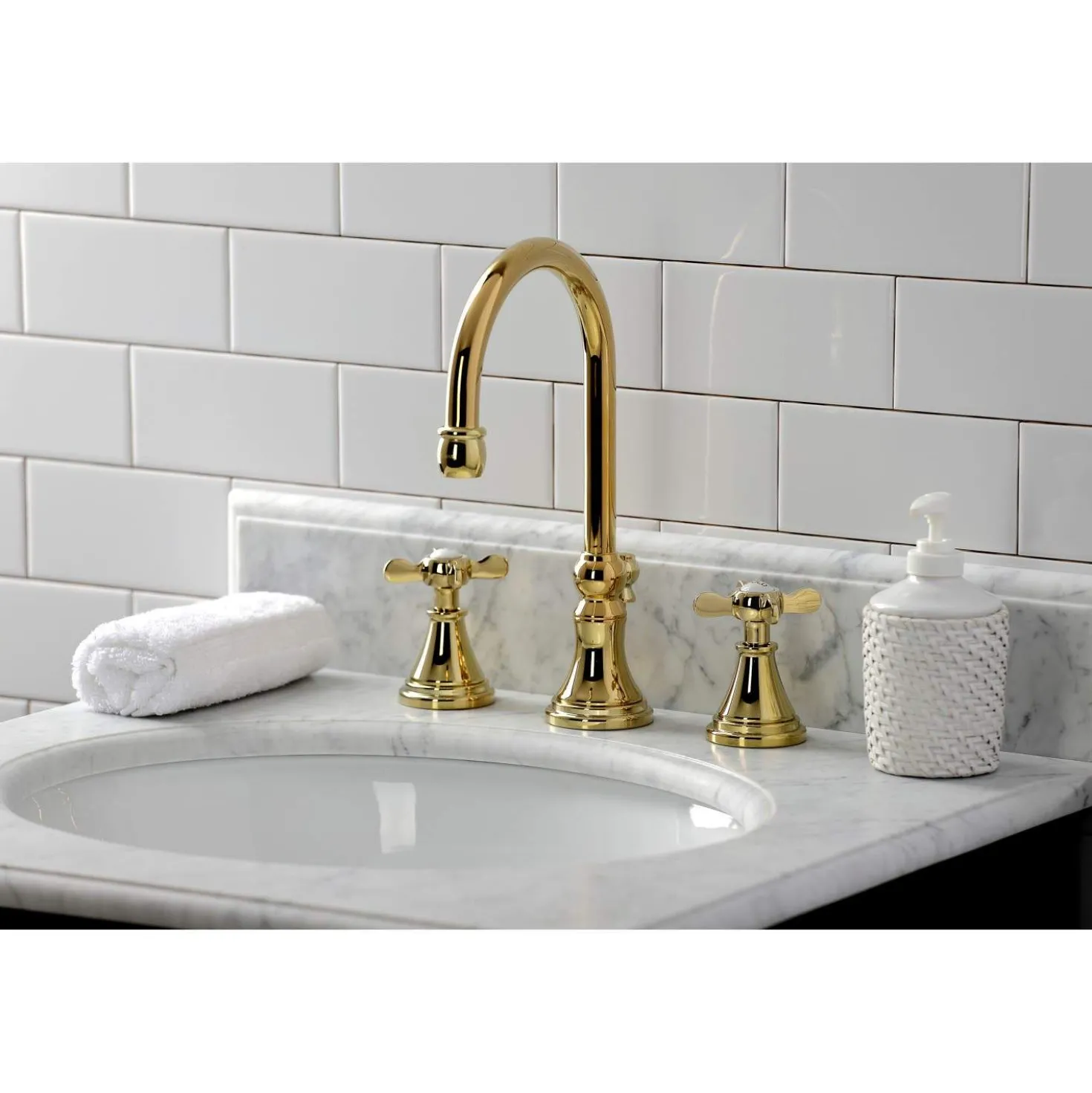Kingston Brass KS298XBEX-P Essex Widespread Bathroom Faucet with Brass Pop-Up