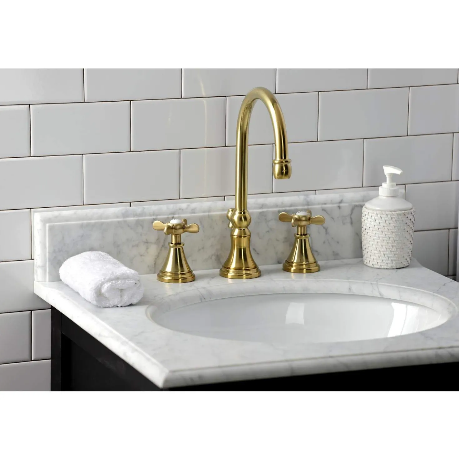 Kingston Brass KS298XBEX-P Essex Widespread Bathroom Faucet with Brass Pop-Up