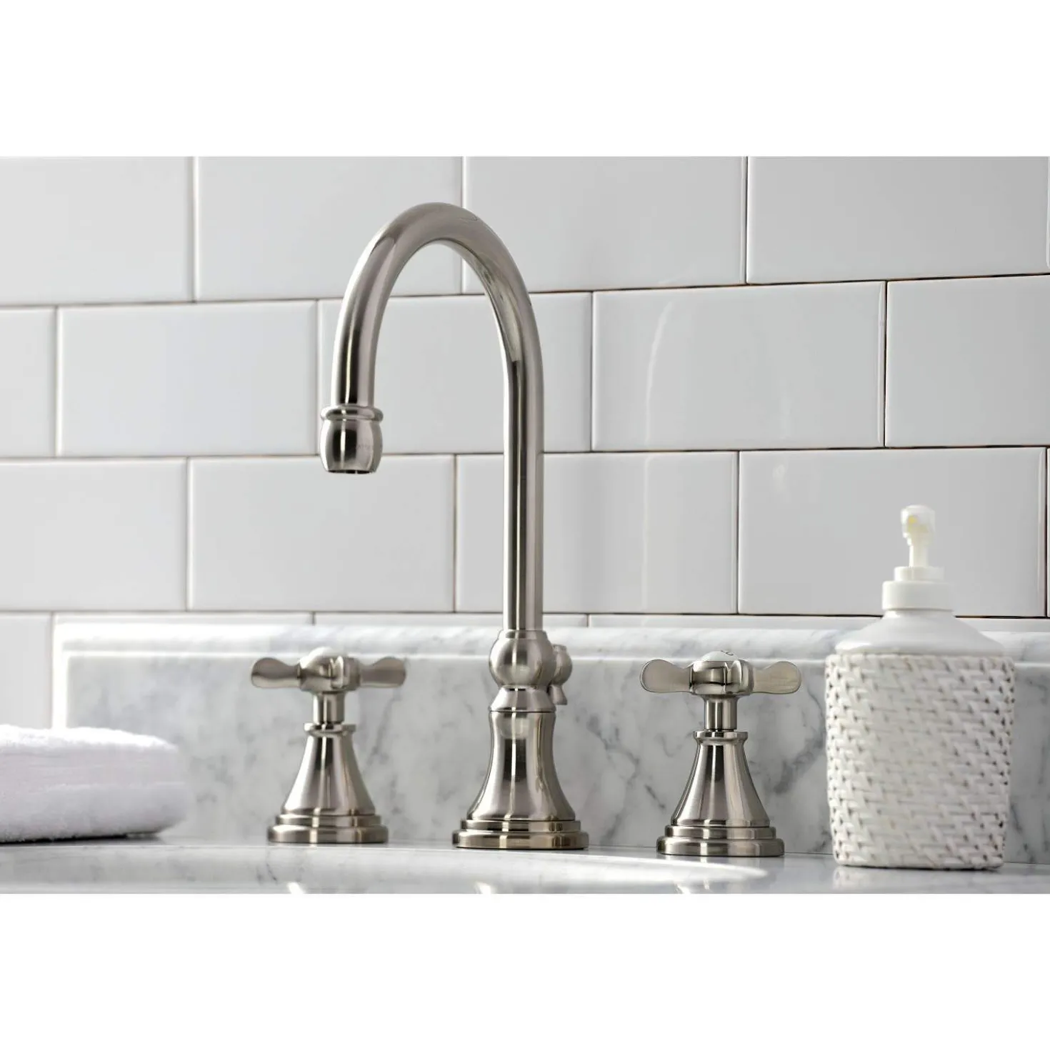 Kingston Brass KS298XBEX-P Essex Widespread Bathroom Faucet with Brass Pop-Up
